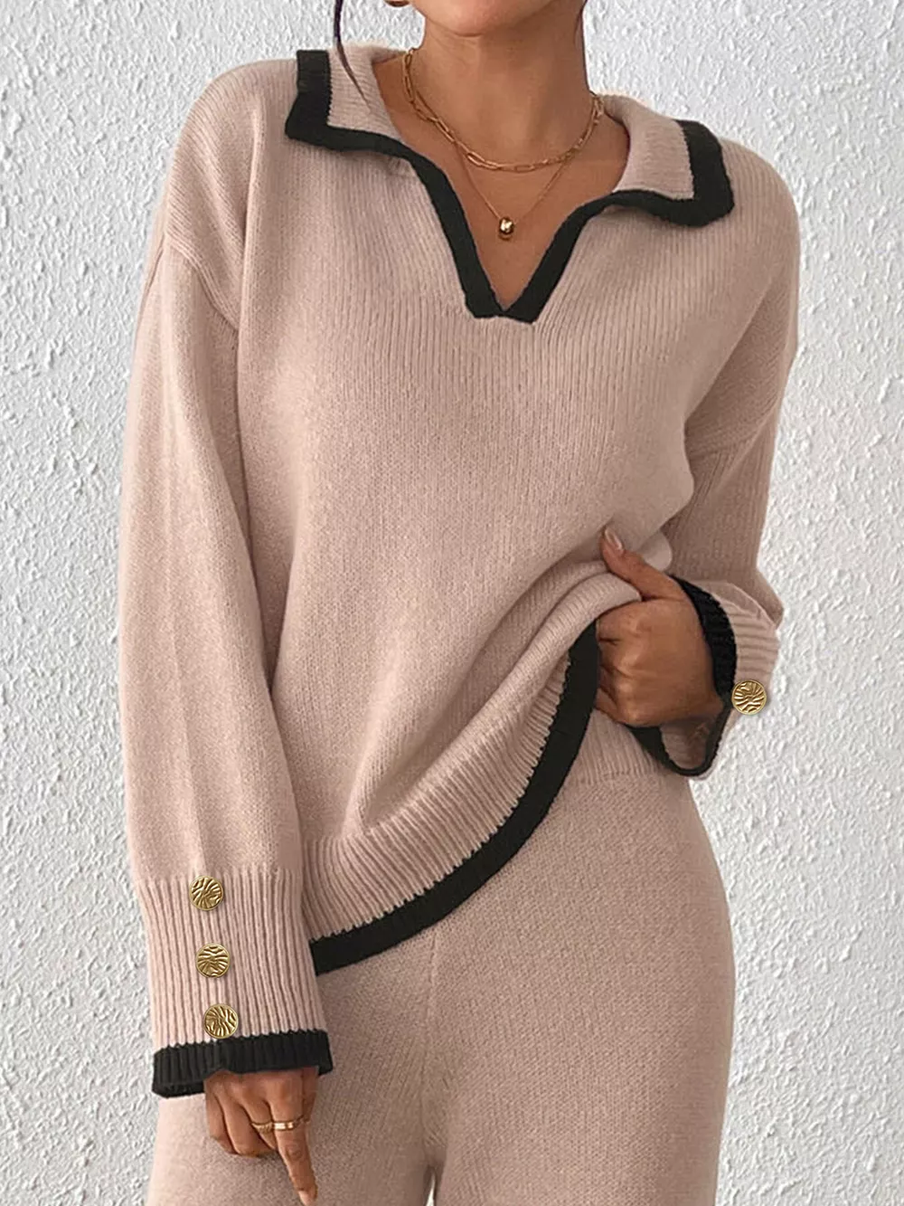 Contrast Trim Polo Collar Sweater, image 2