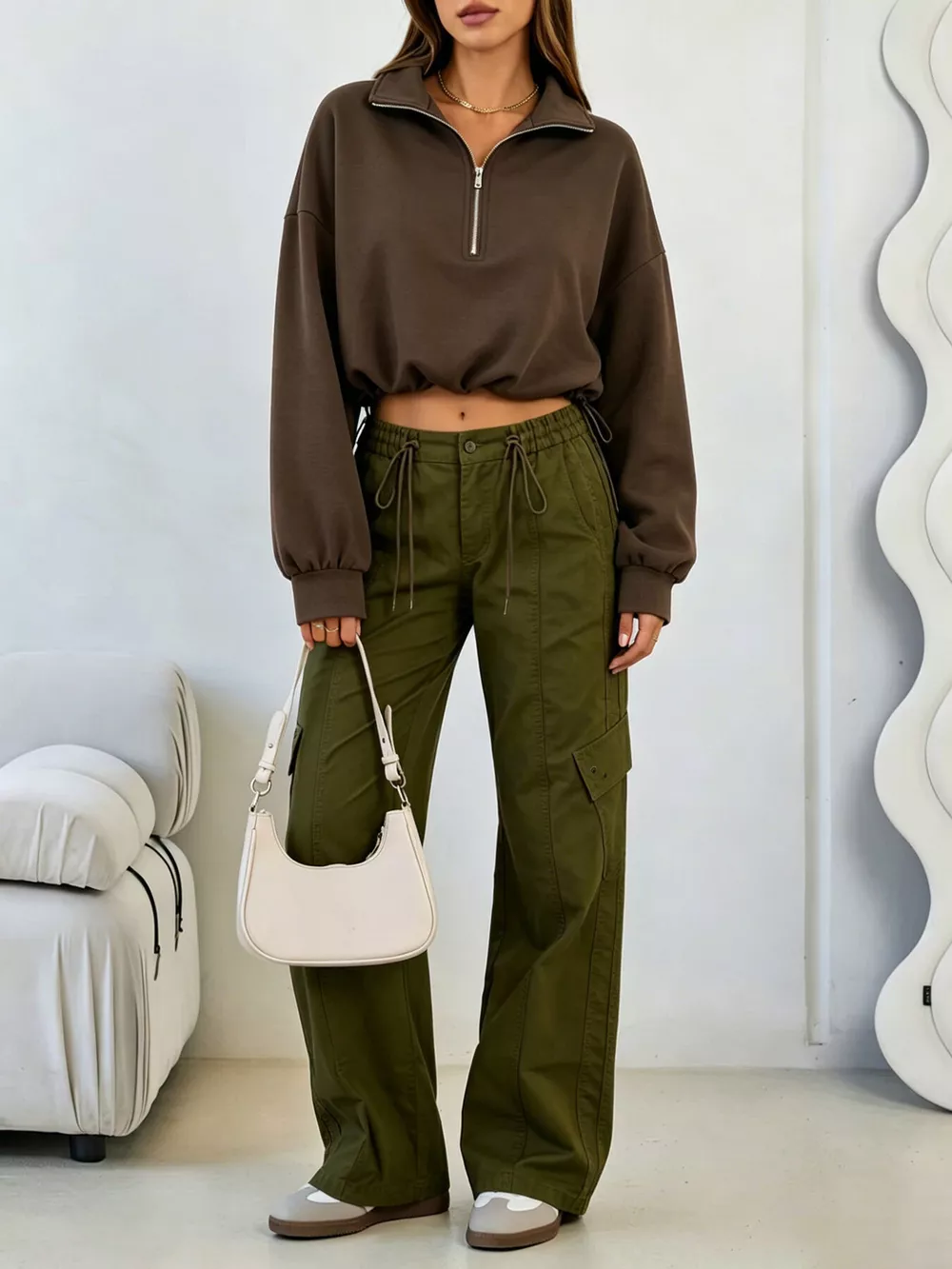 Half Zip Drawstring Hem Sweatshirt, image 13