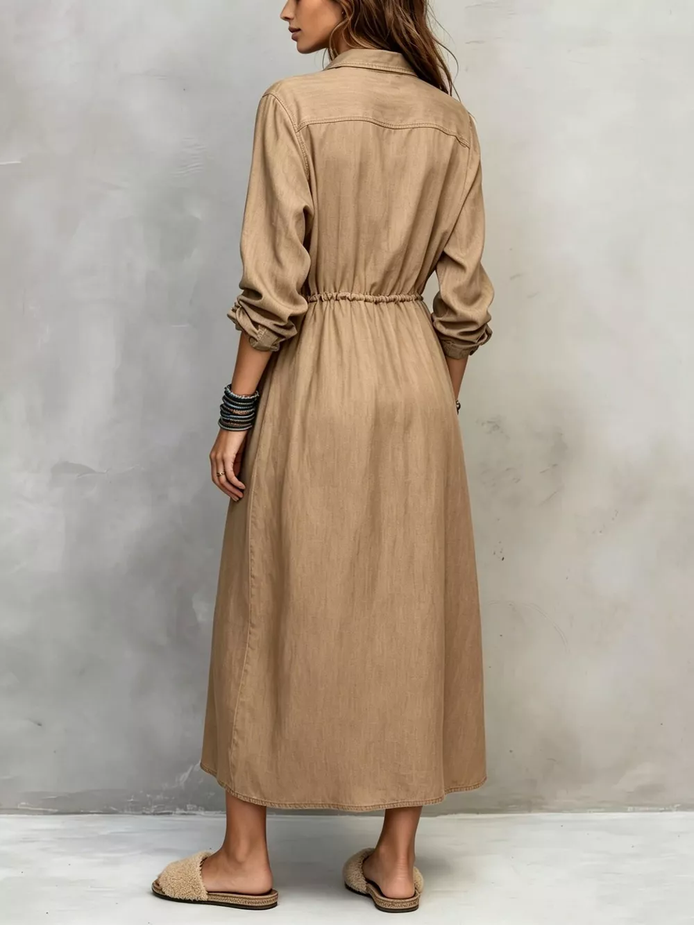 Full Size Button Front Long Sleeve Shirt Dress Plus Size, image 9