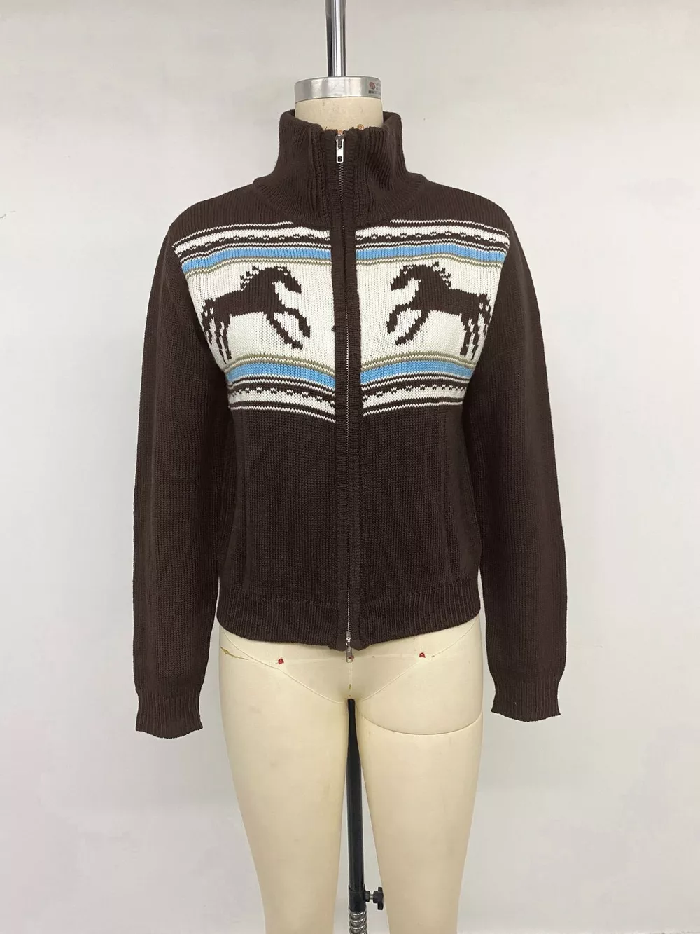 Horse Zip Up Mock Neck Cardigan, image 11