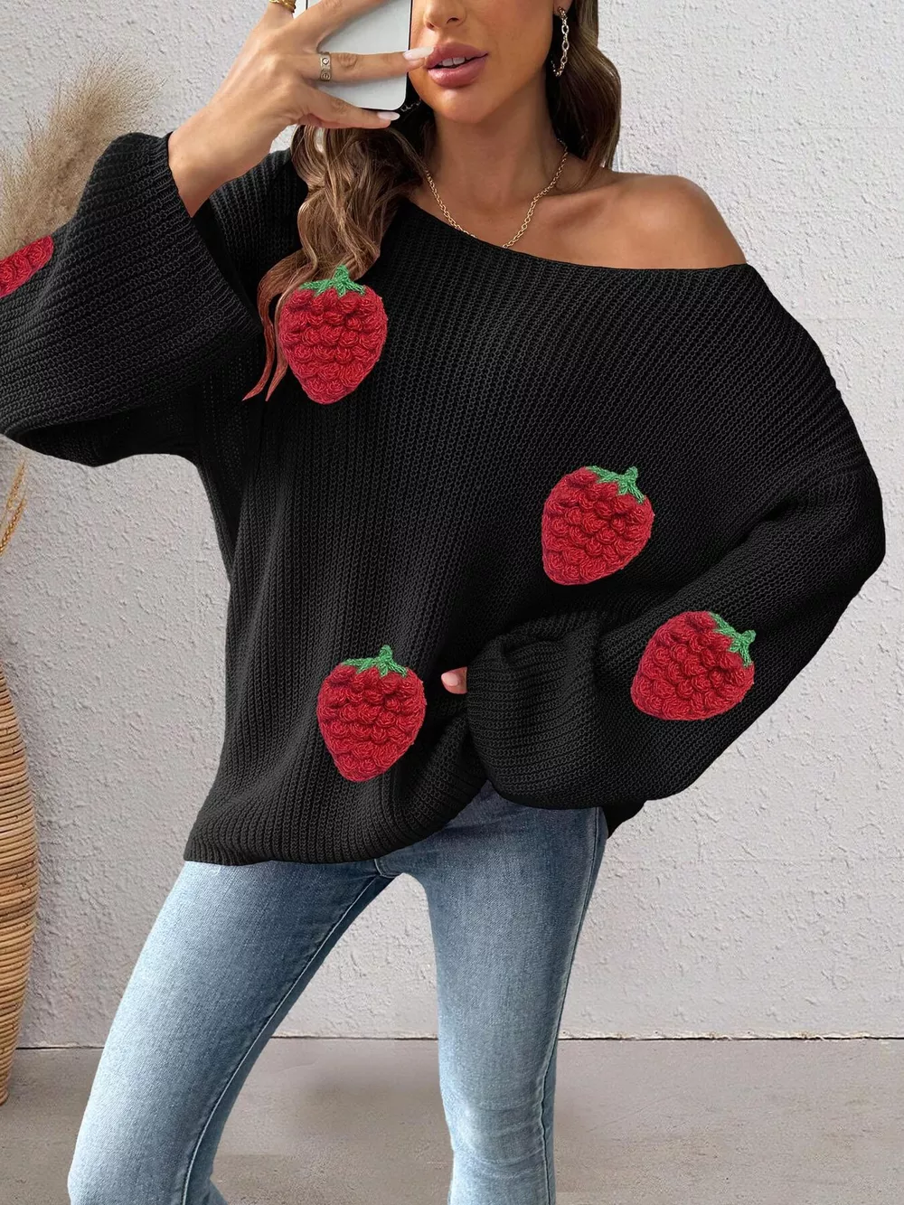 Strawberry Applique Oversized Sweater, image 6