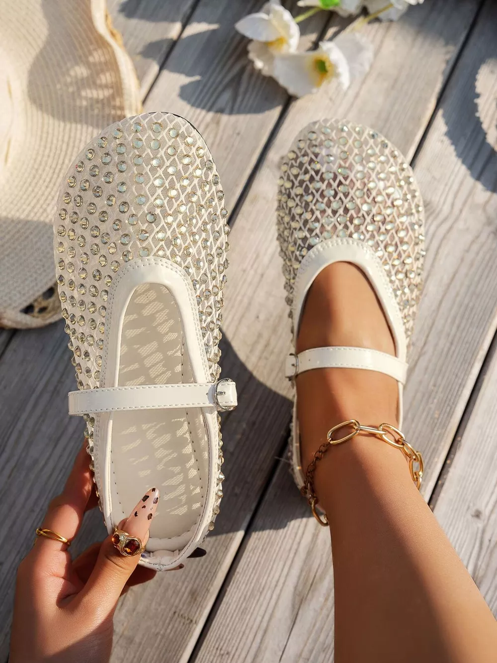 Sparkling Mesh Ballet Flats Sandals, image 5