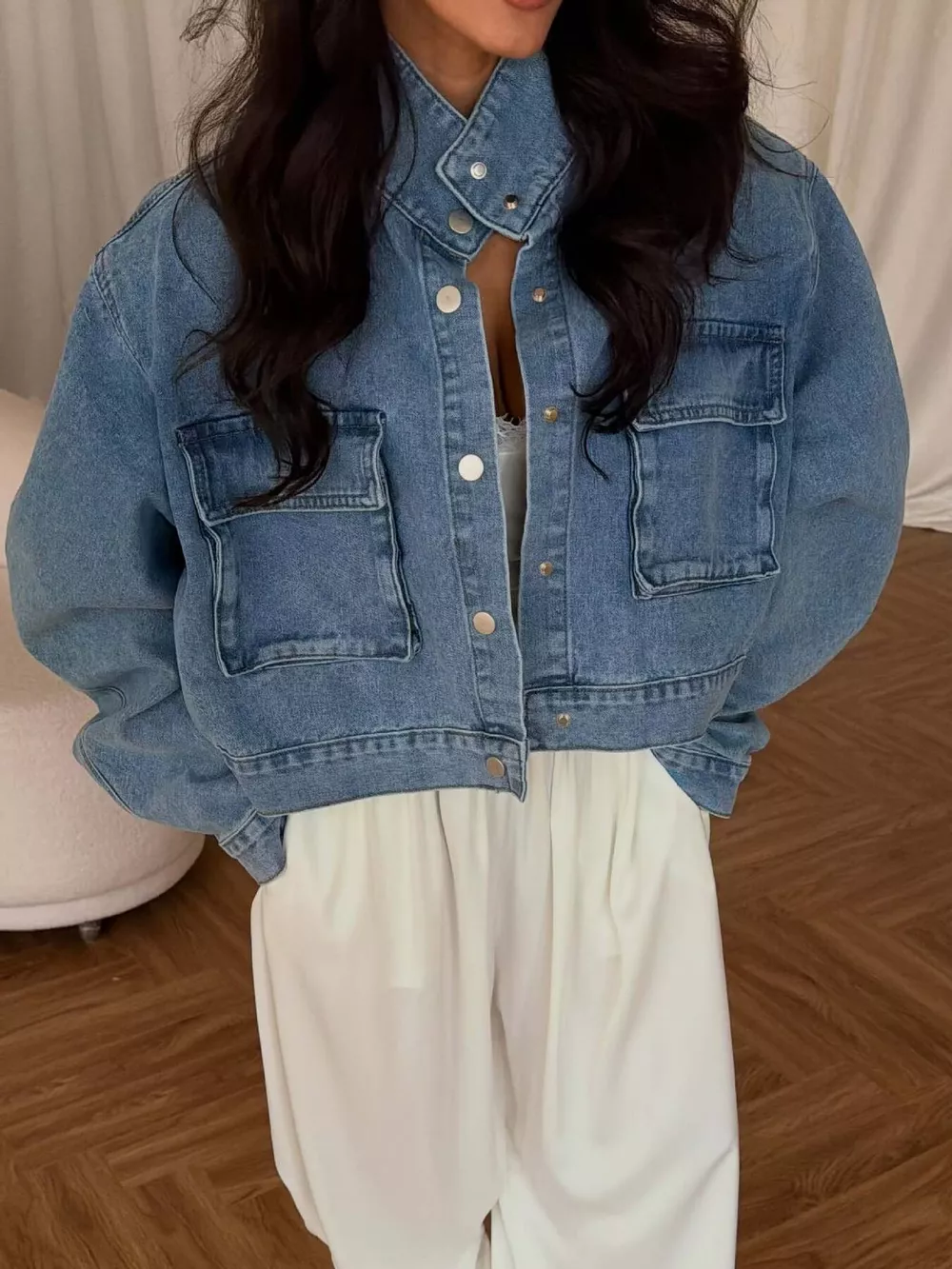 Oversized Utility Cropped Denim Jacket