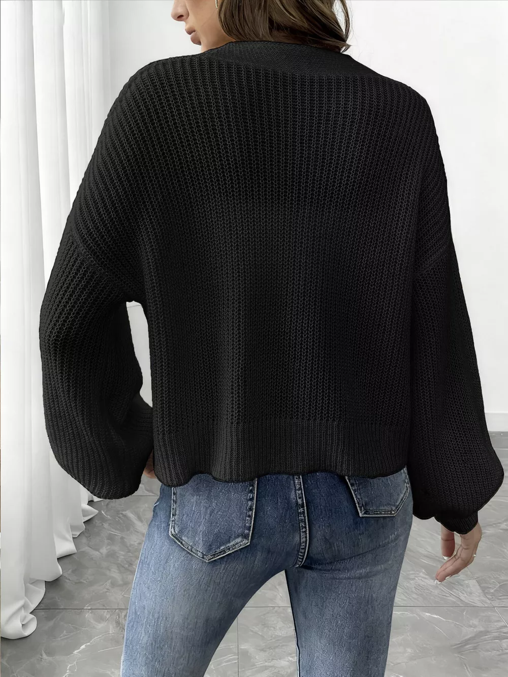 Elegant V-Neck Button-Down Ribbed Knit Cardigan, image 4