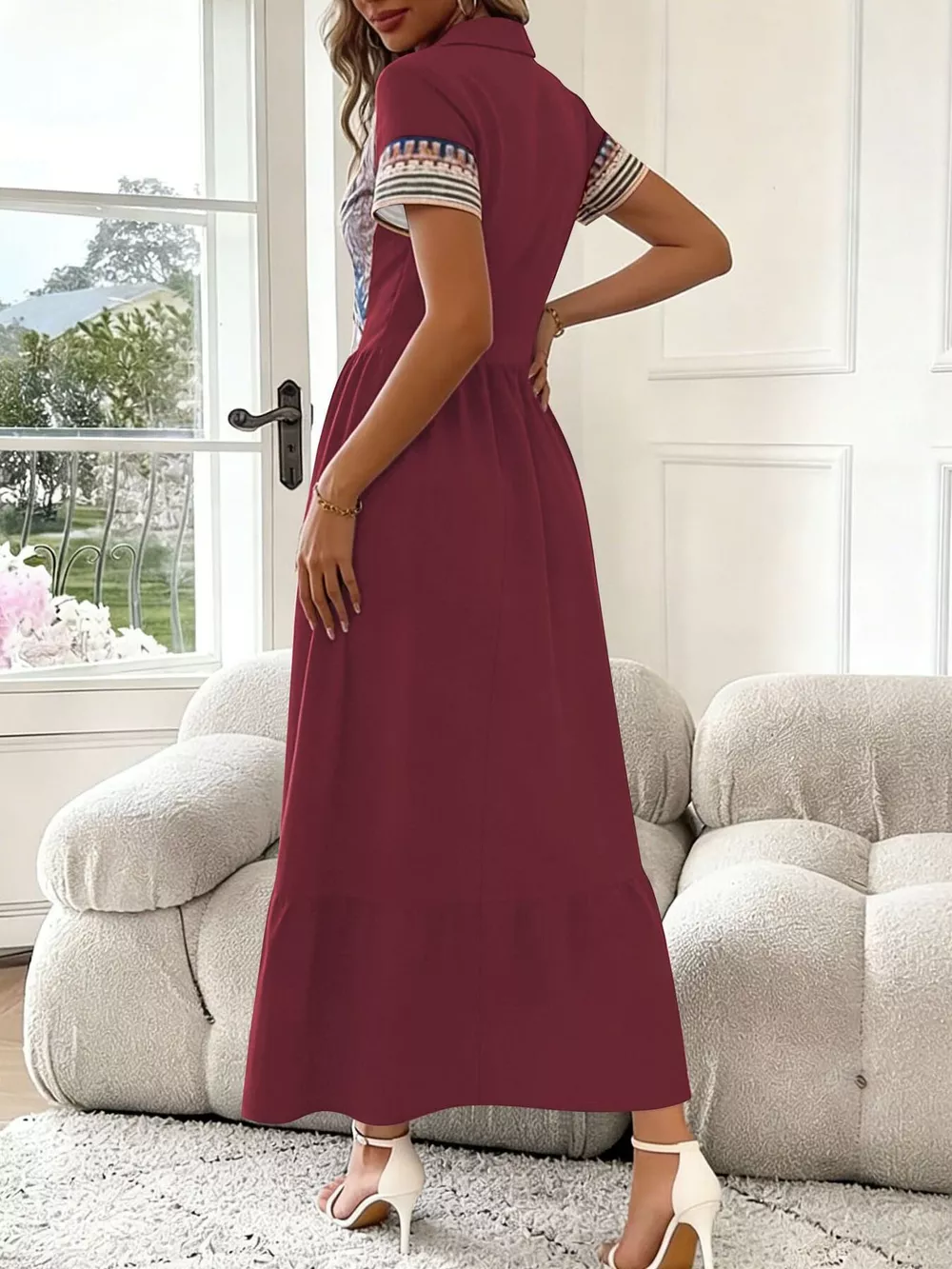 Printed Button-Front Maxi Dress, image 2