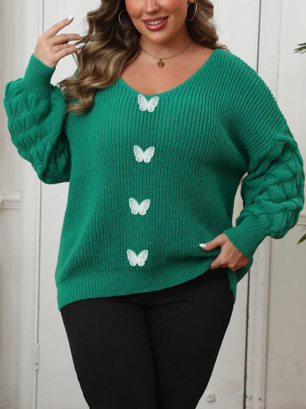 Plus Size Butterfly Dropped Shoulder Sweater, image 7