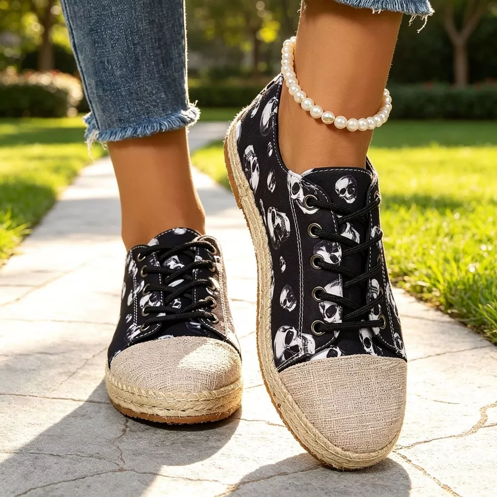 Lace-Up Flat Round-Toe Breathable Sneakers, image 5