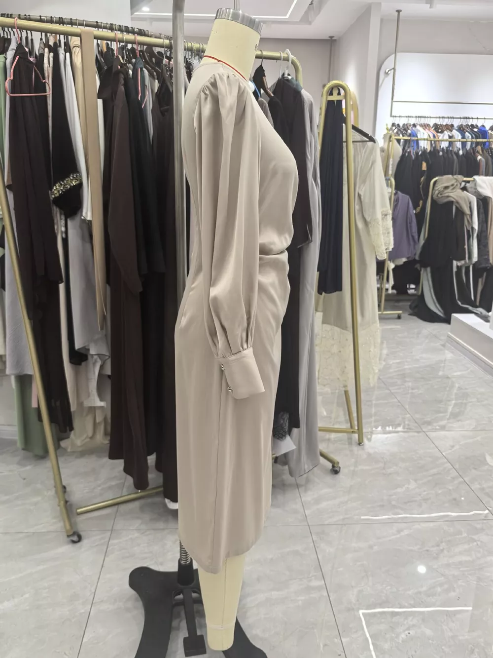 Long Sleeve Satin Ruched Midi Dress, image 6
