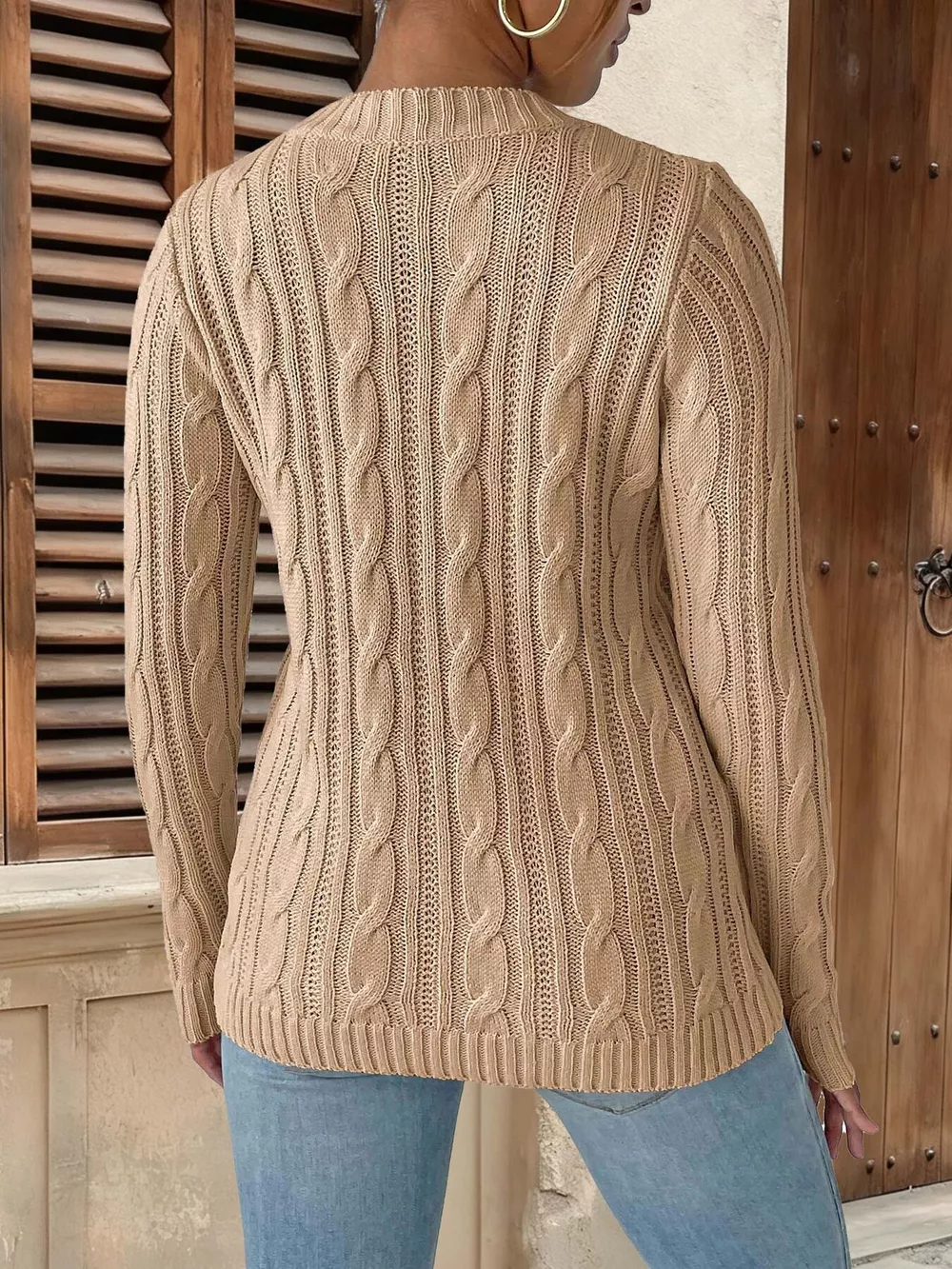 Strawberry Embellished Cable Knit Round Neck Sweater, image 11