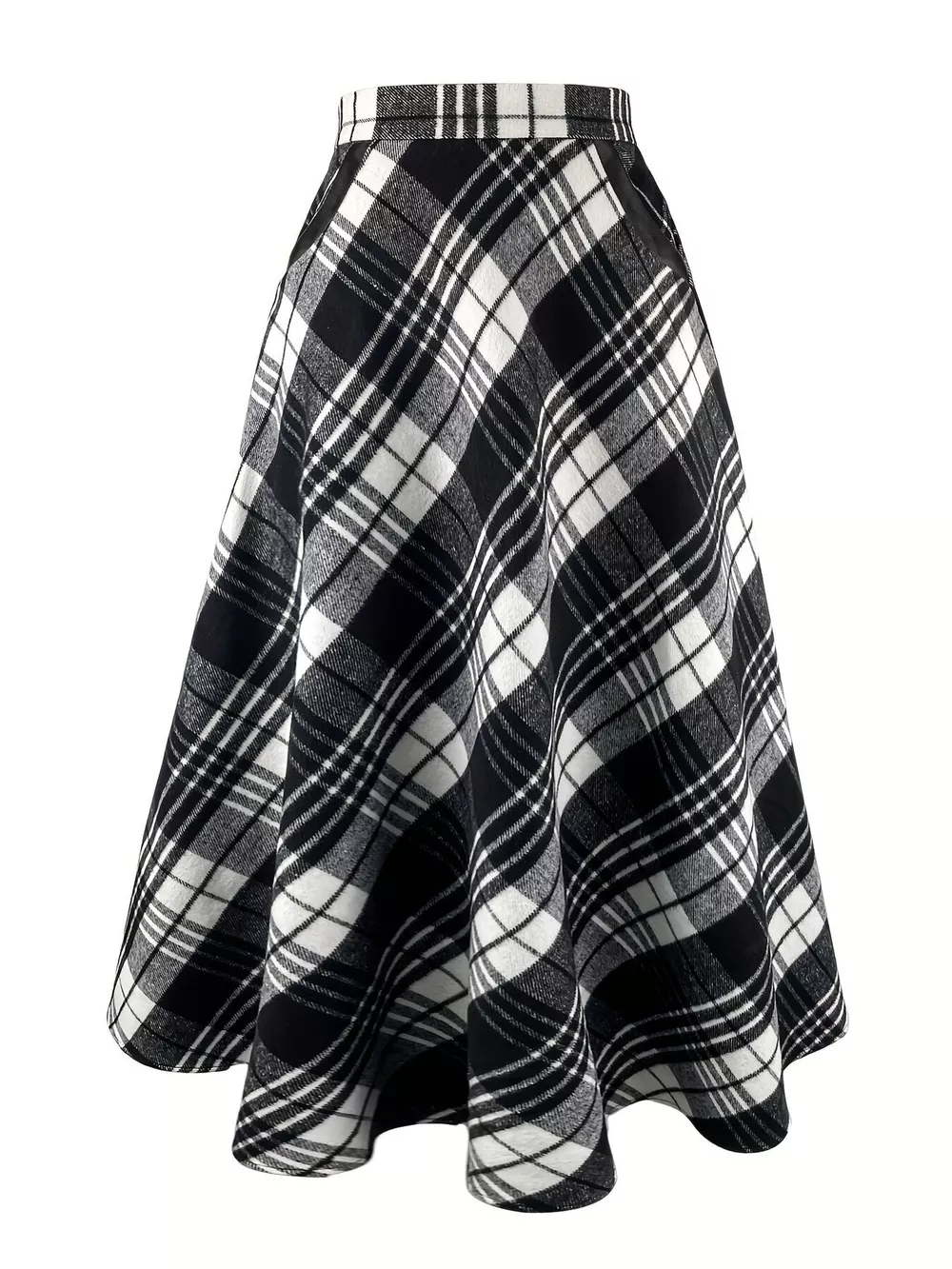 Plaid A-Line Midi Skirt with Pockets, image 2