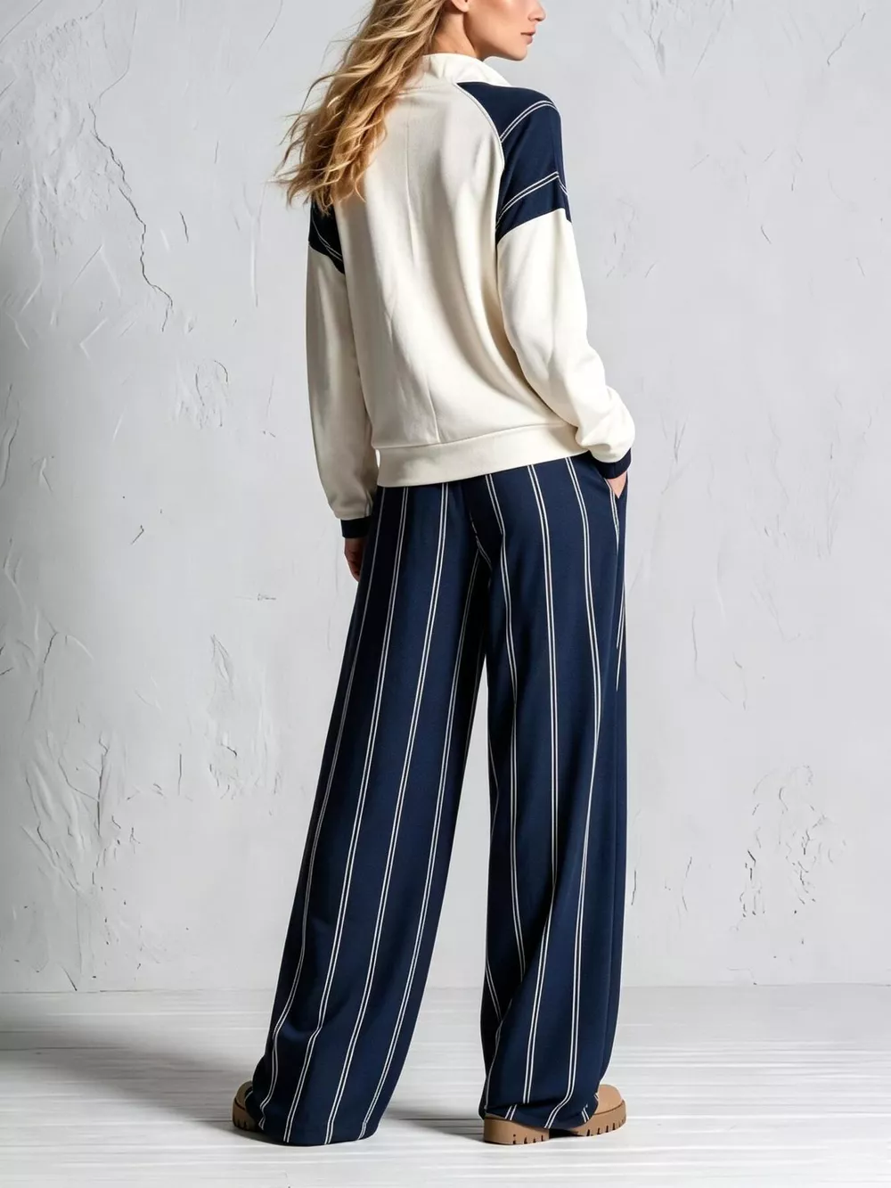 Quarter-Zip Sweatshirt and Striped Wide-Leg Pants Set, image 4
