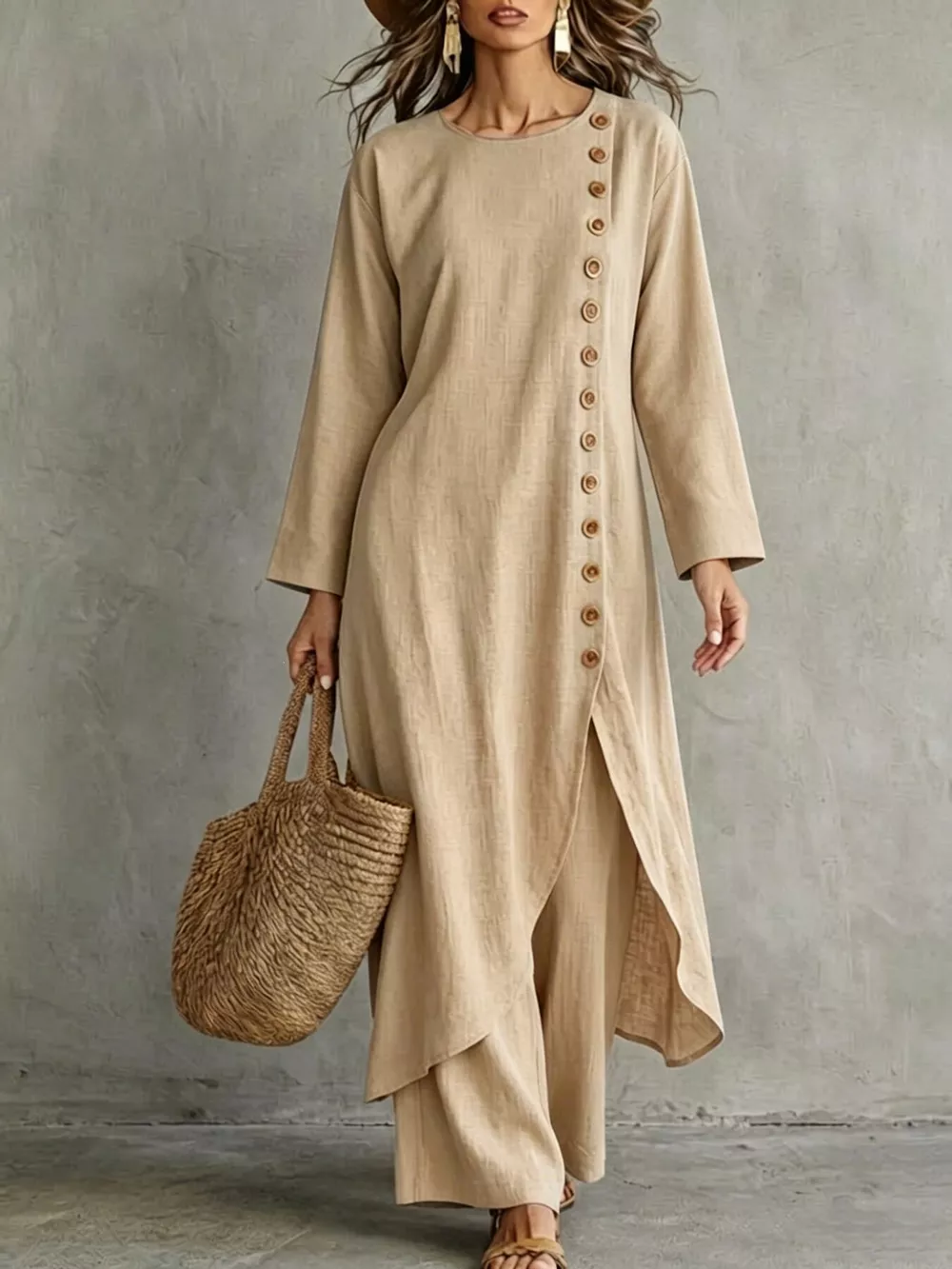 Full Size Side-Buttoned Longline Top and Pants Set Plus Size, image 9