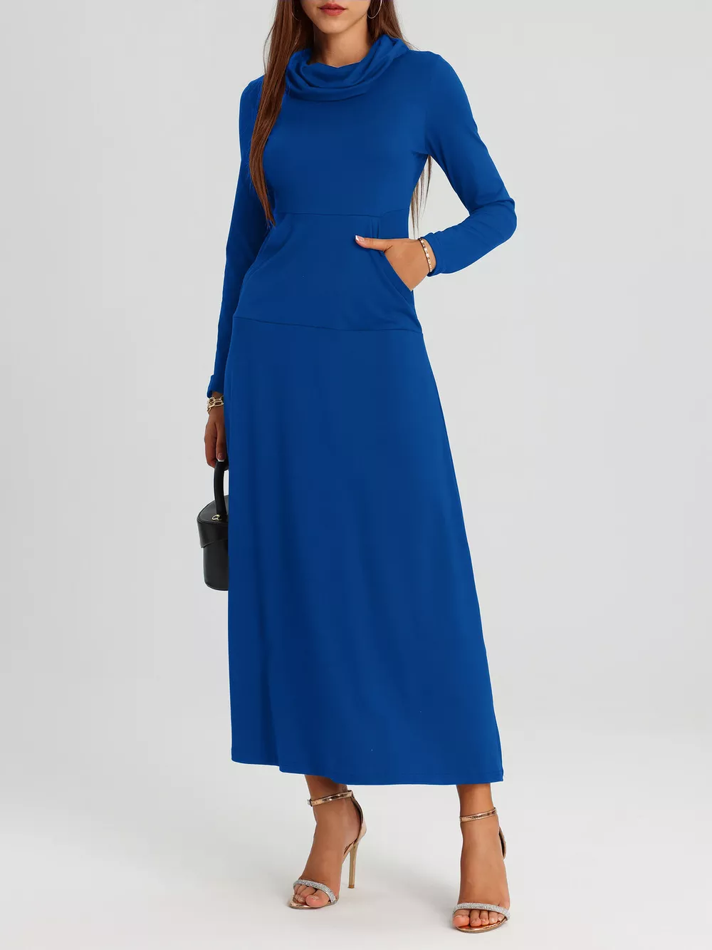 Cowl Neck Long Sleeve Midi Dress, image 21