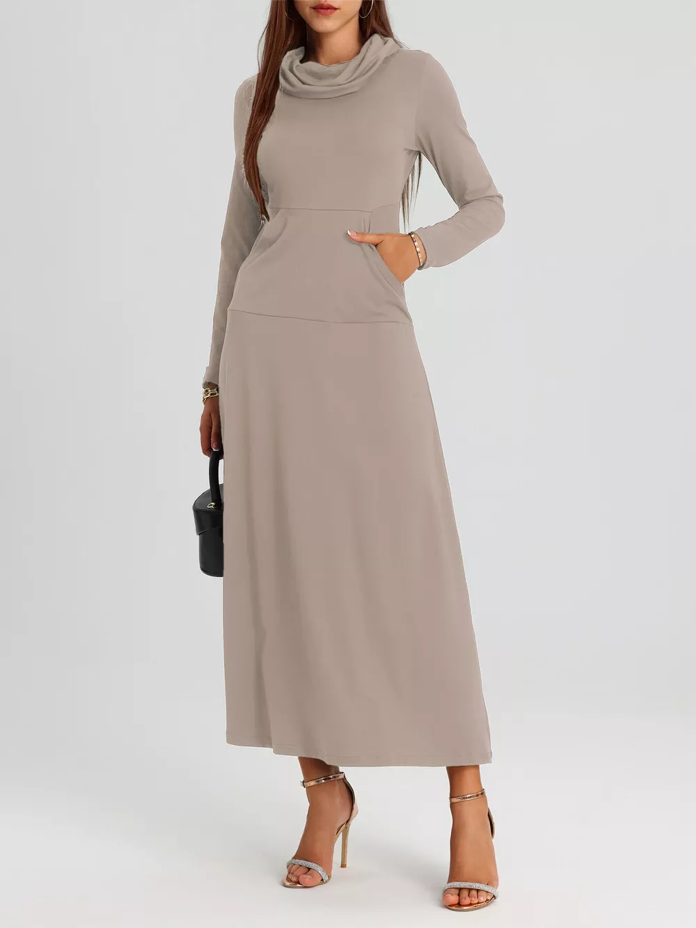 Cowl Neck Long Sleeve Midi Dress, image 16