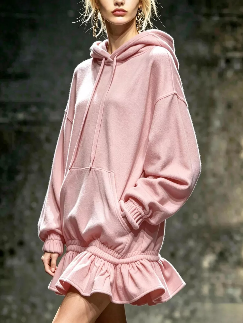 Hoodie Sweatshirt Mini Dress with Ruffled Hem, image 5