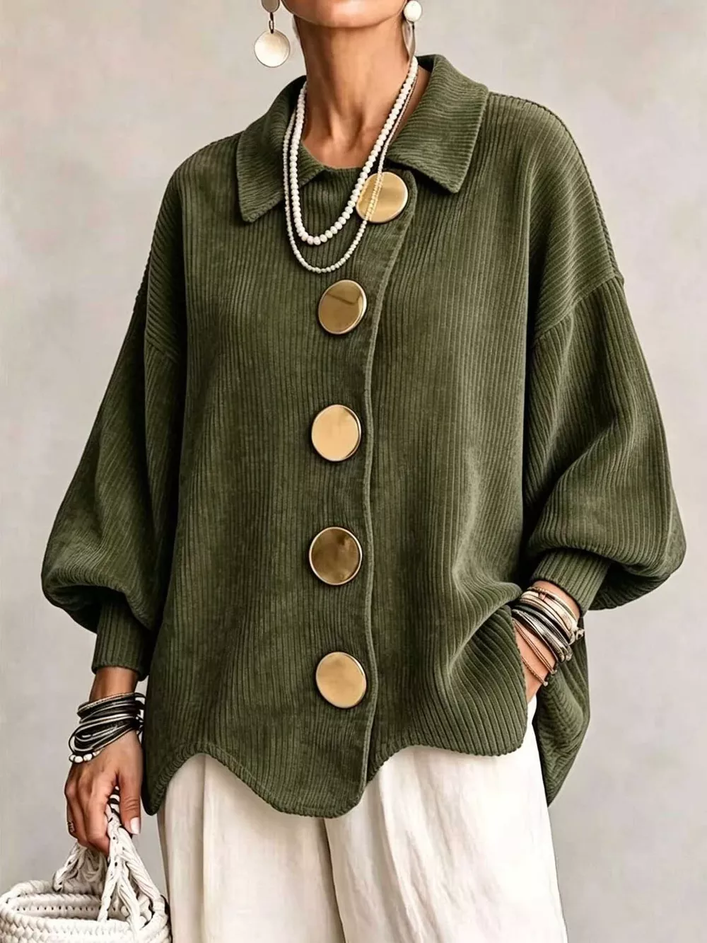 Full Size Ribbed Knit Gold Buttons Cardigan Plus Size, image 16