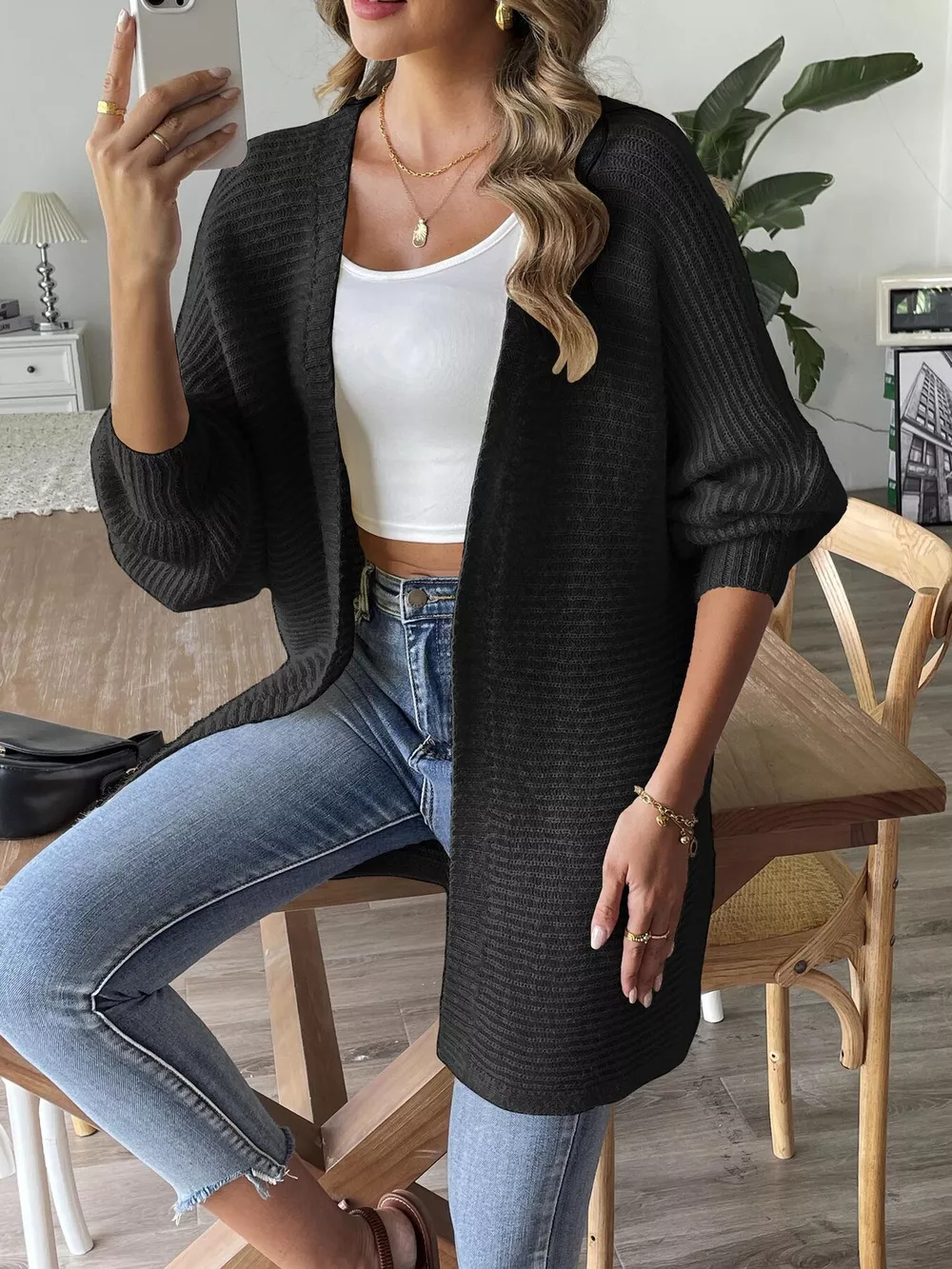 Open Front Drop Shoulder Cardigan, image 9
