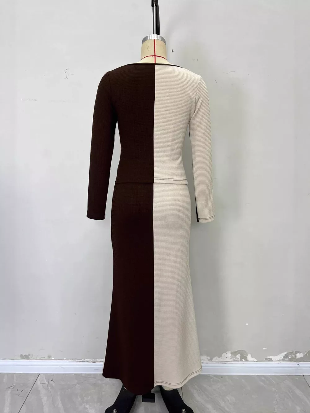 Two-Tone Long Sleeve Top and Maxi Skirt Set, image 7