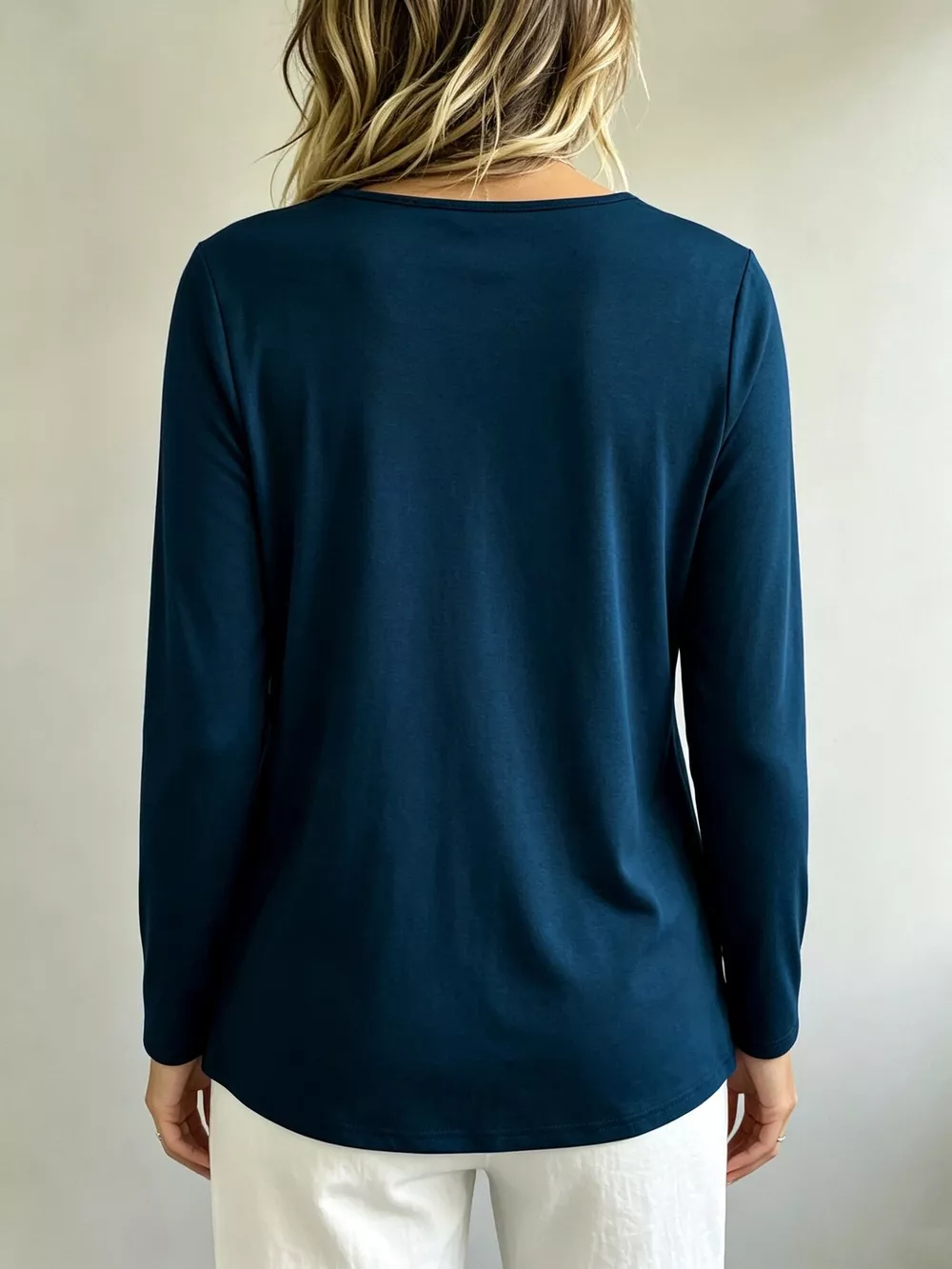 Plus Size Decorative Button Criss-Cross Long Sleeve Top, image 12