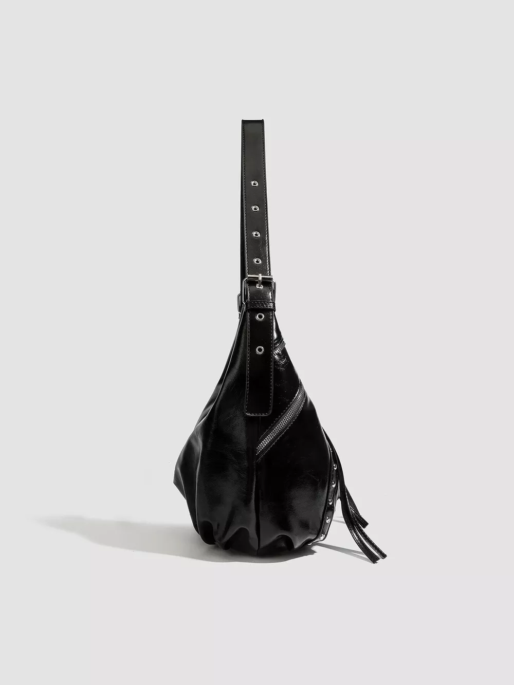 Studded Patent Leather Hobo Shoulder Bag, image 5