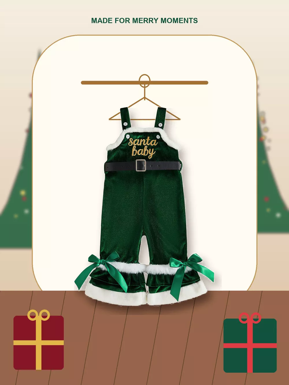 Children's Santa Baby Velvet Christmas Overalls, image 6