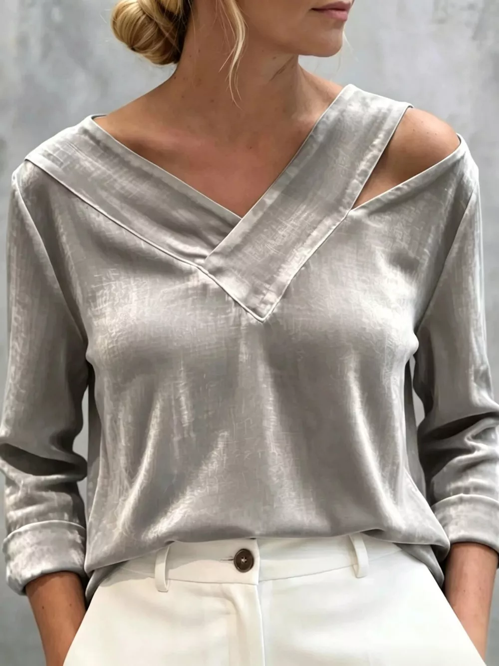 Full Size Velvet Cold-Shoulder V-Neck Blouse Plus Size, image 8
