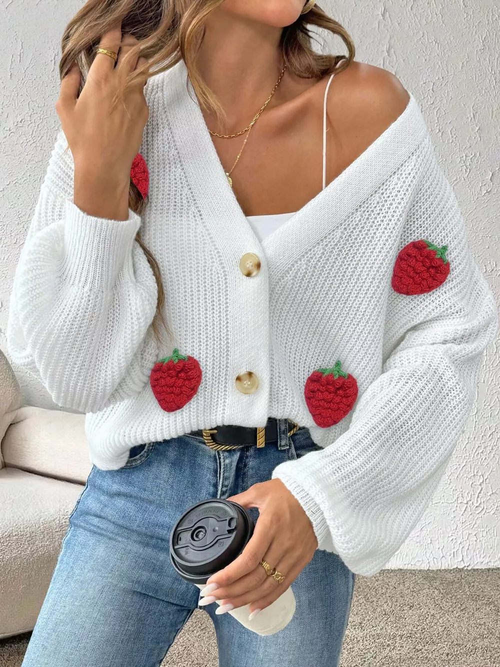 Strawberry Applique Button Up Cardigan, image 5
