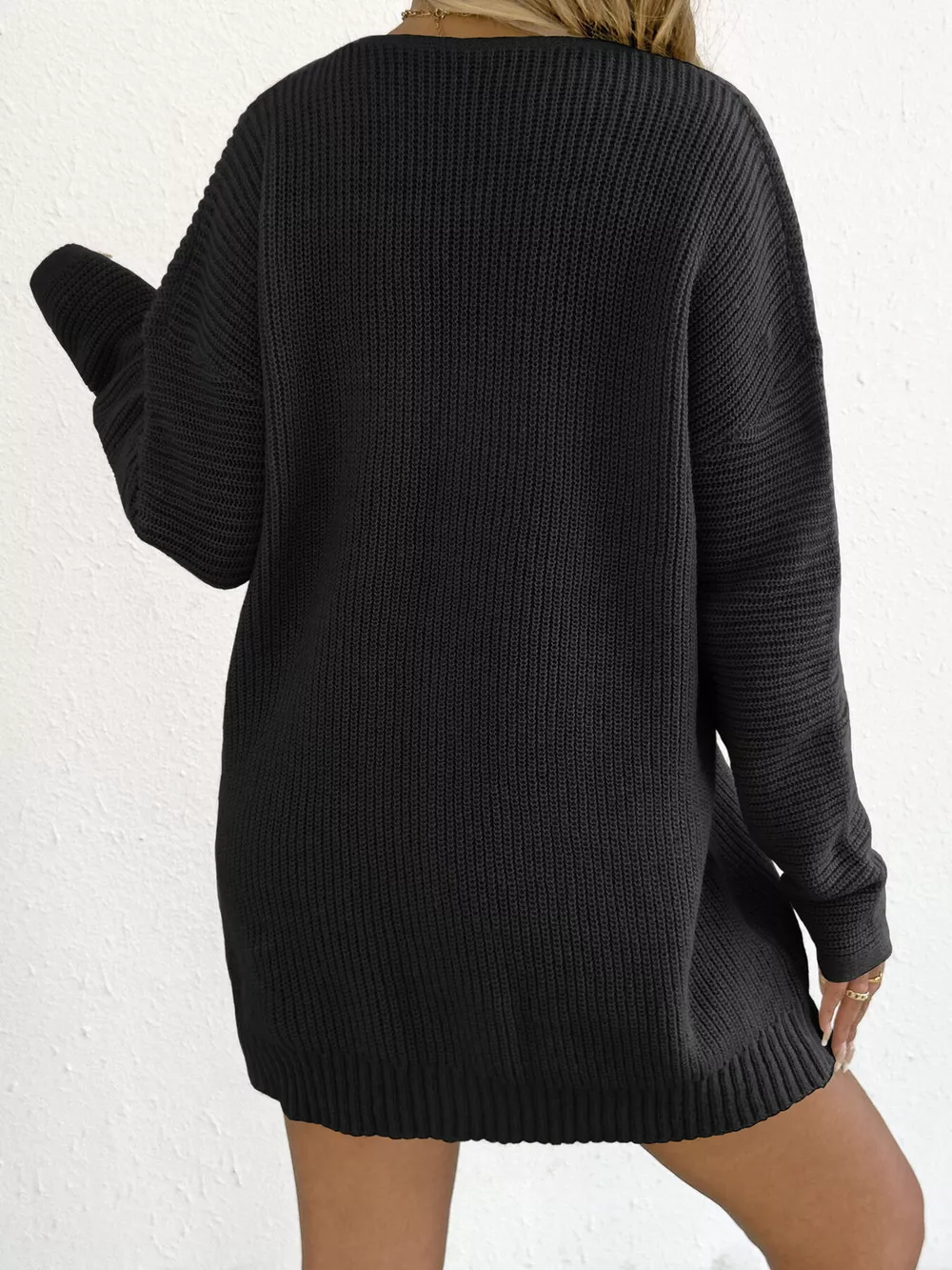 V-Neck Ribbed Knit Sweater Dress, image 16