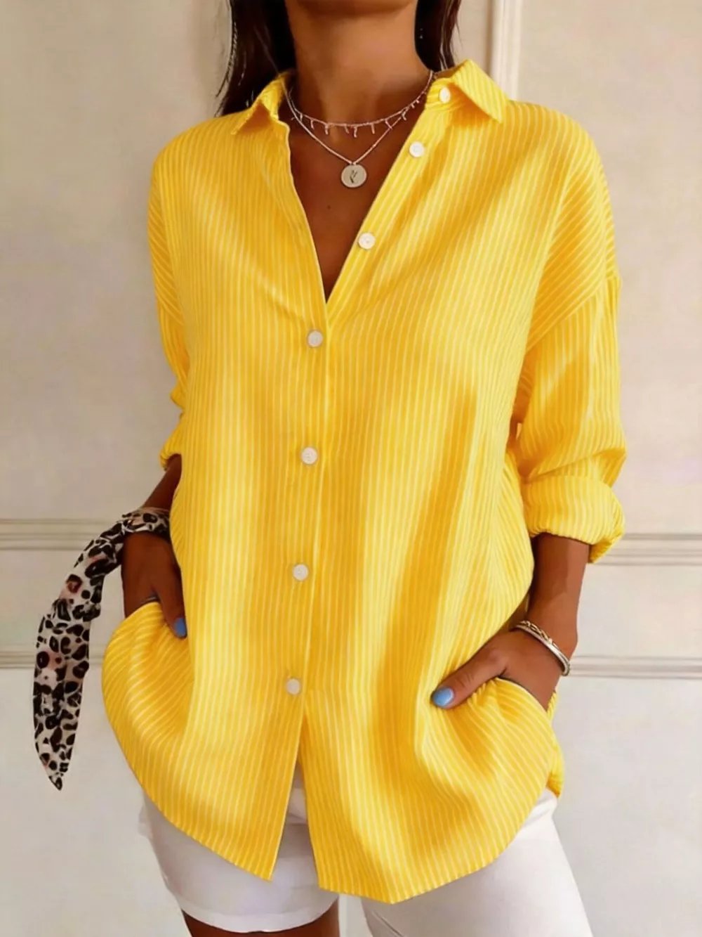 Full Size Striped Button-Down Long Sleeve Shirt Plus Size, image 4