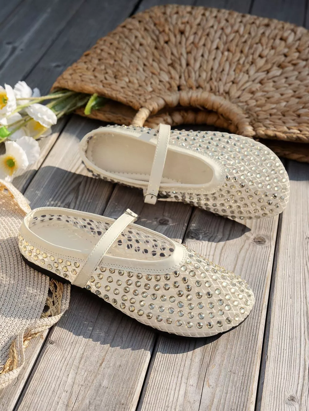Sparkling Mesh Ballet Flats Sandals, image 2