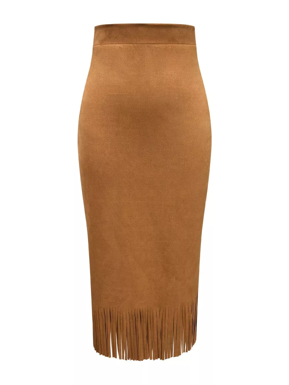 High-Waisted Suede Fringe Midi Skirt, image 3