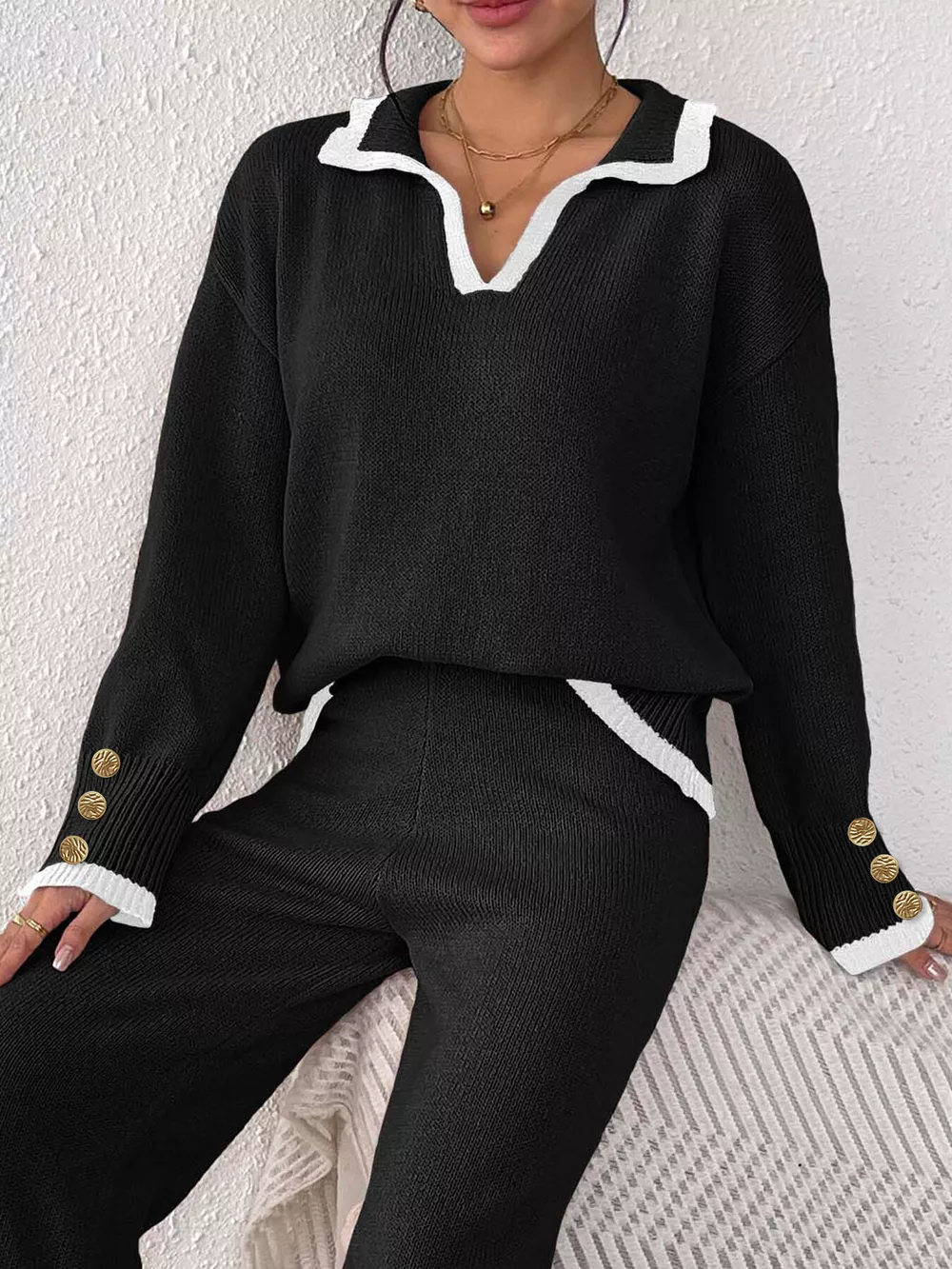 Contrast Trim Polo Collar Sweater, image 6