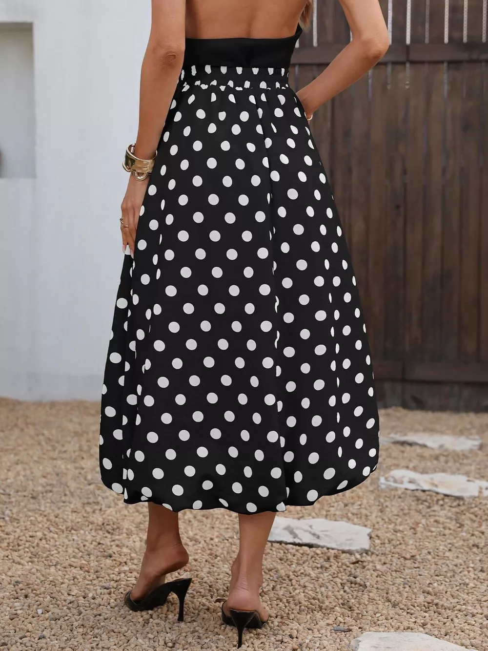 High-Waisted Polka Dot A-Line Midi Skirt, image 6