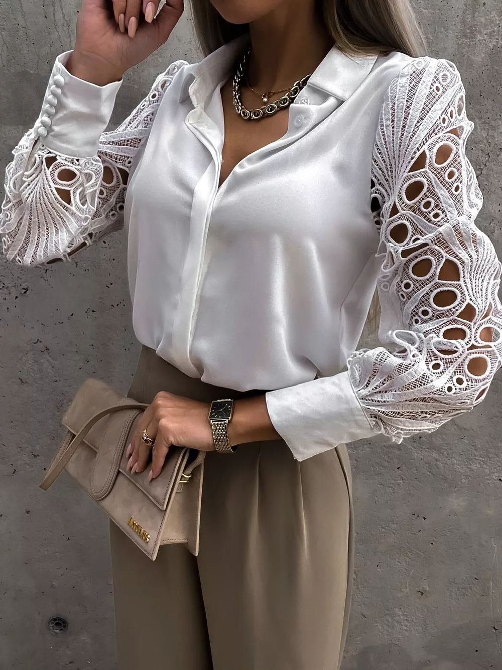 Lace Sleeve Collared Neck Blouse, image 6