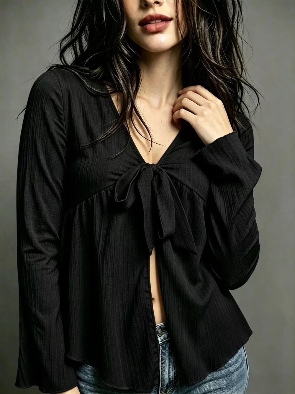 Tie-Front Flare Sleeve Blouse, image 10