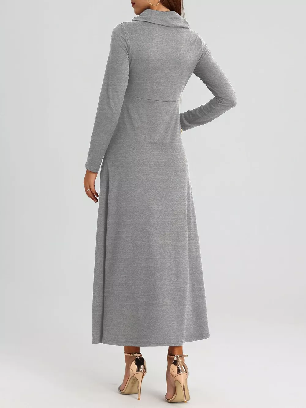 Cowl Neck Long Sleeve Midi Dress, image 6