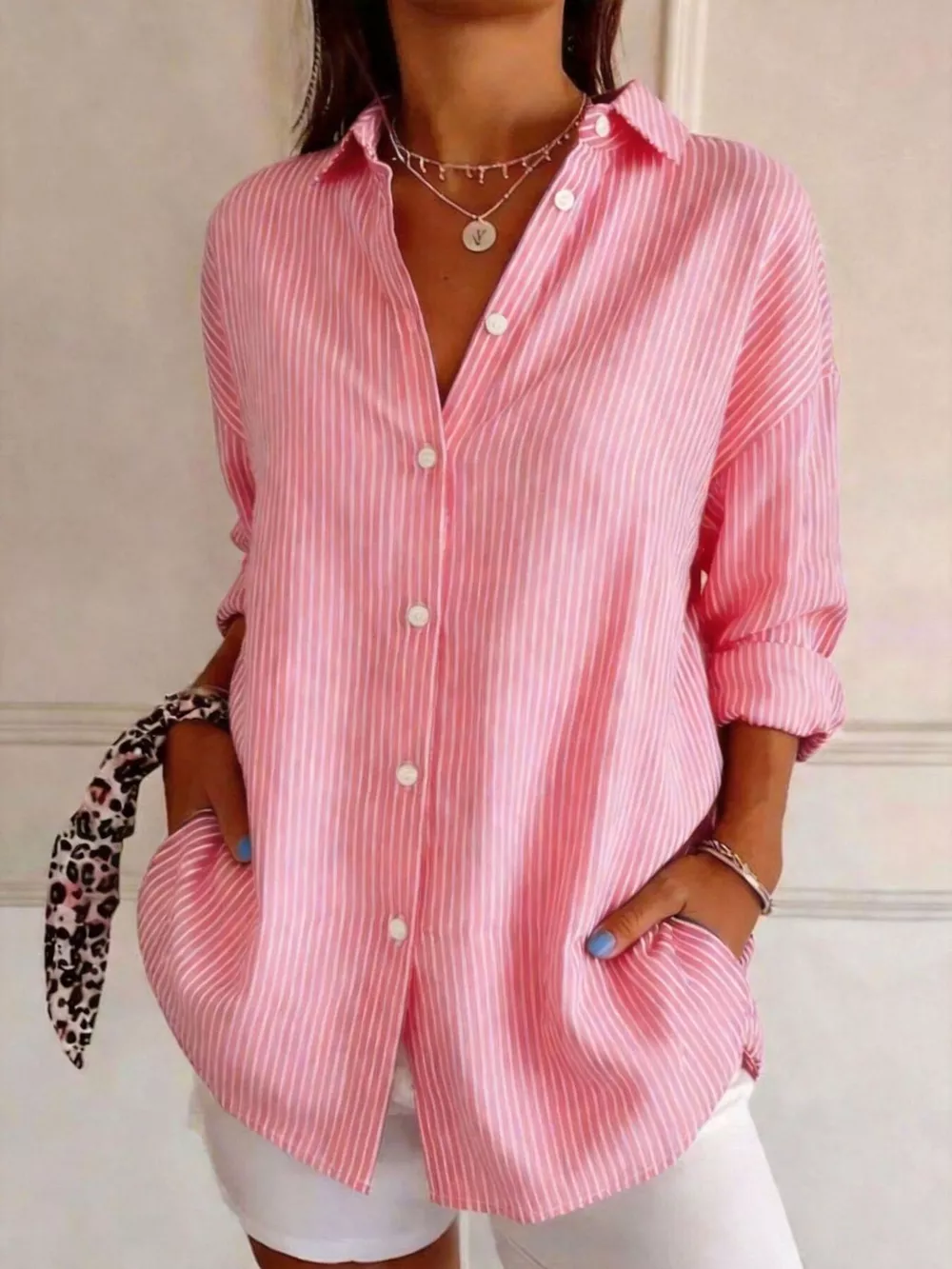 Full Size Striped Button-Down Long Sleeve Shirt Plus Size, image 14