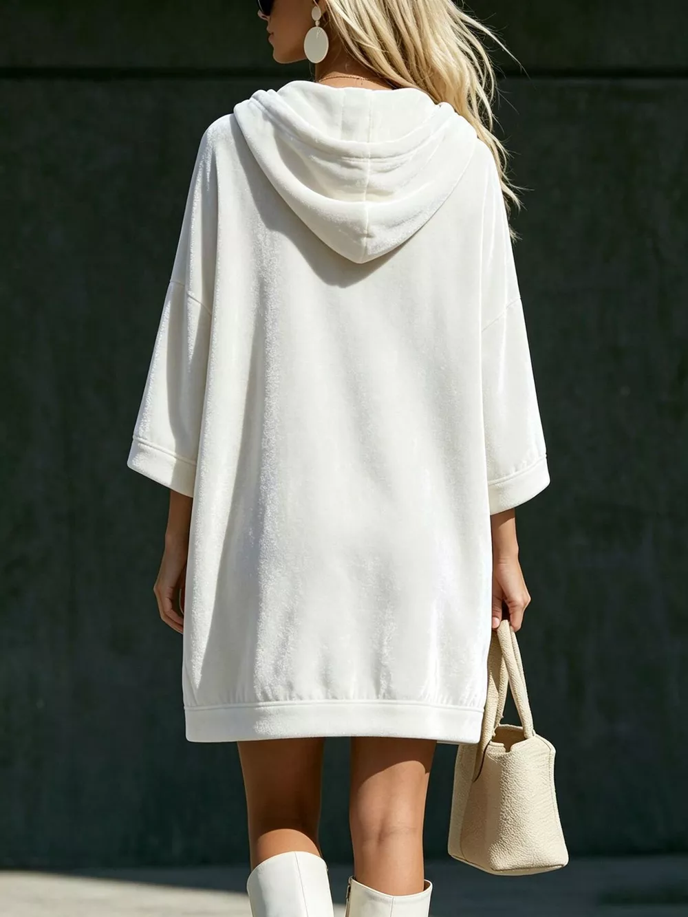 Full Size Half-Zip 3/4 Sleeve Hoodie Dress Plus Size, image 3