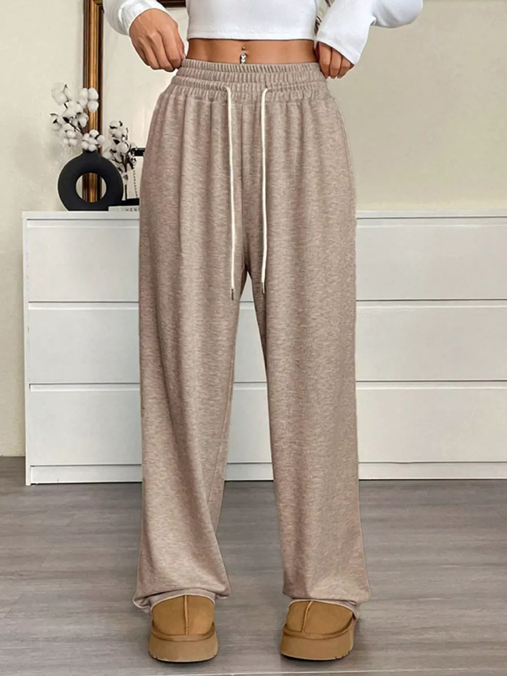 Full Size Drawstring High Waist Wide Leg Pants Plus Size, image 2