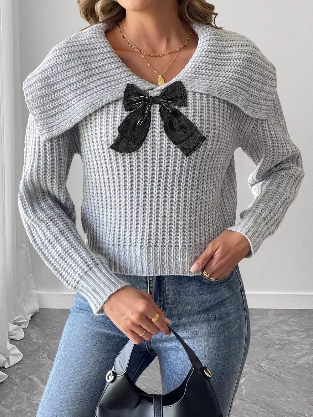 Contrast Bow Long Sleeve Sweater, image 10