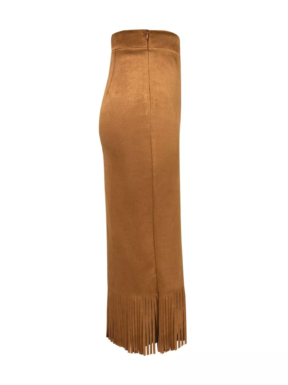 High-Waisted Suede Fringe Midi Skirt, image 4