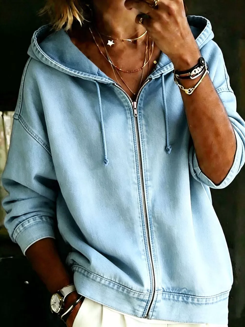 Full Size Zip-Up Dropped Shoulder Hoodie Plus Size, image 9