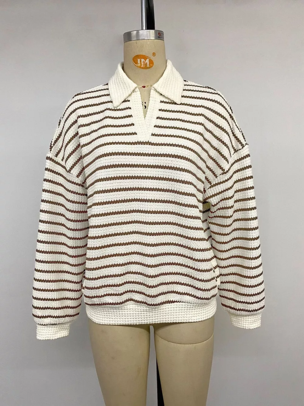 Striped Polo Collar Knit Sweatshirt, image 12