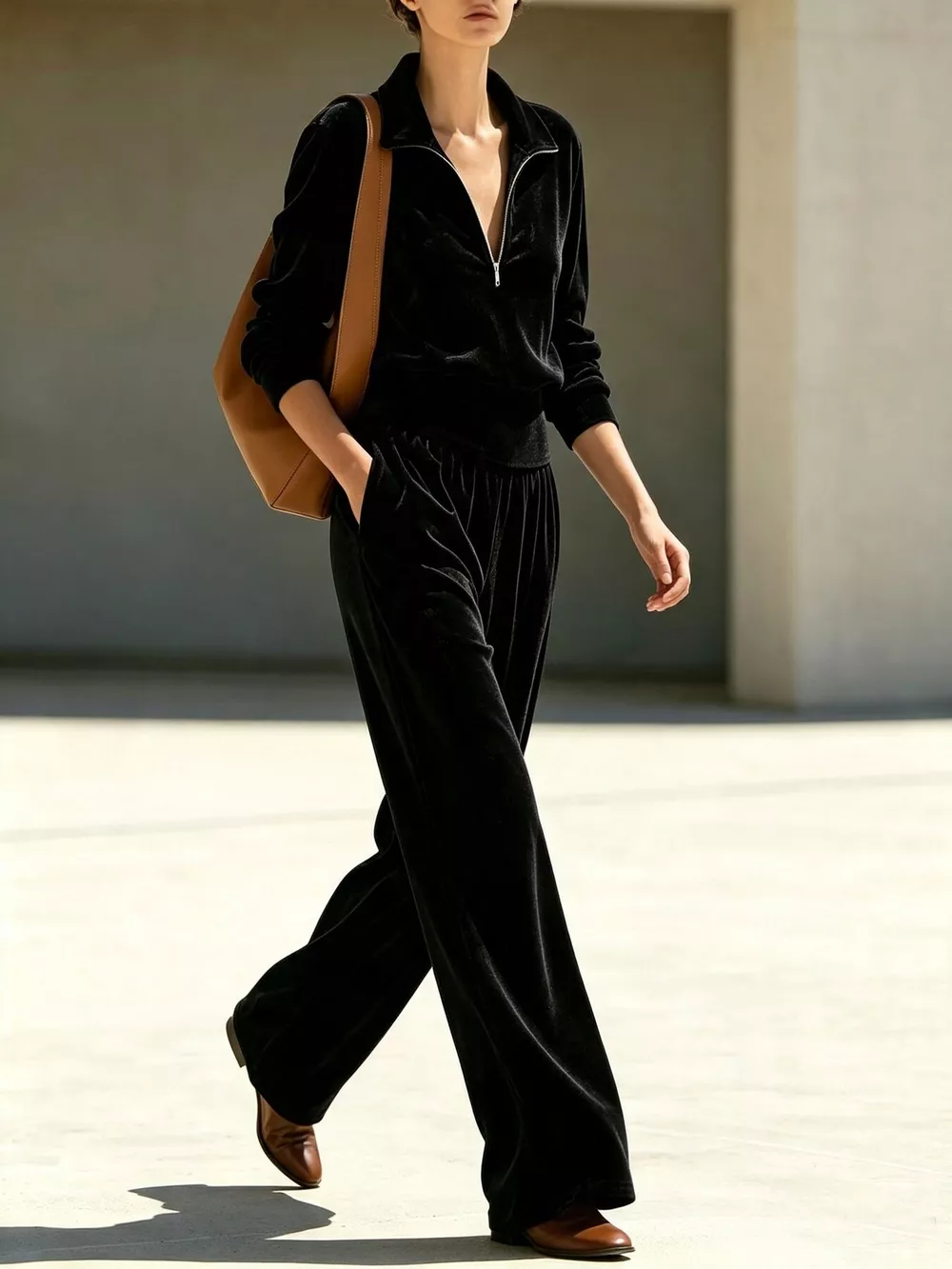 Full Size Half Zip Sweatshirt and Wide-Leg Pants Set Plus Size, image 8