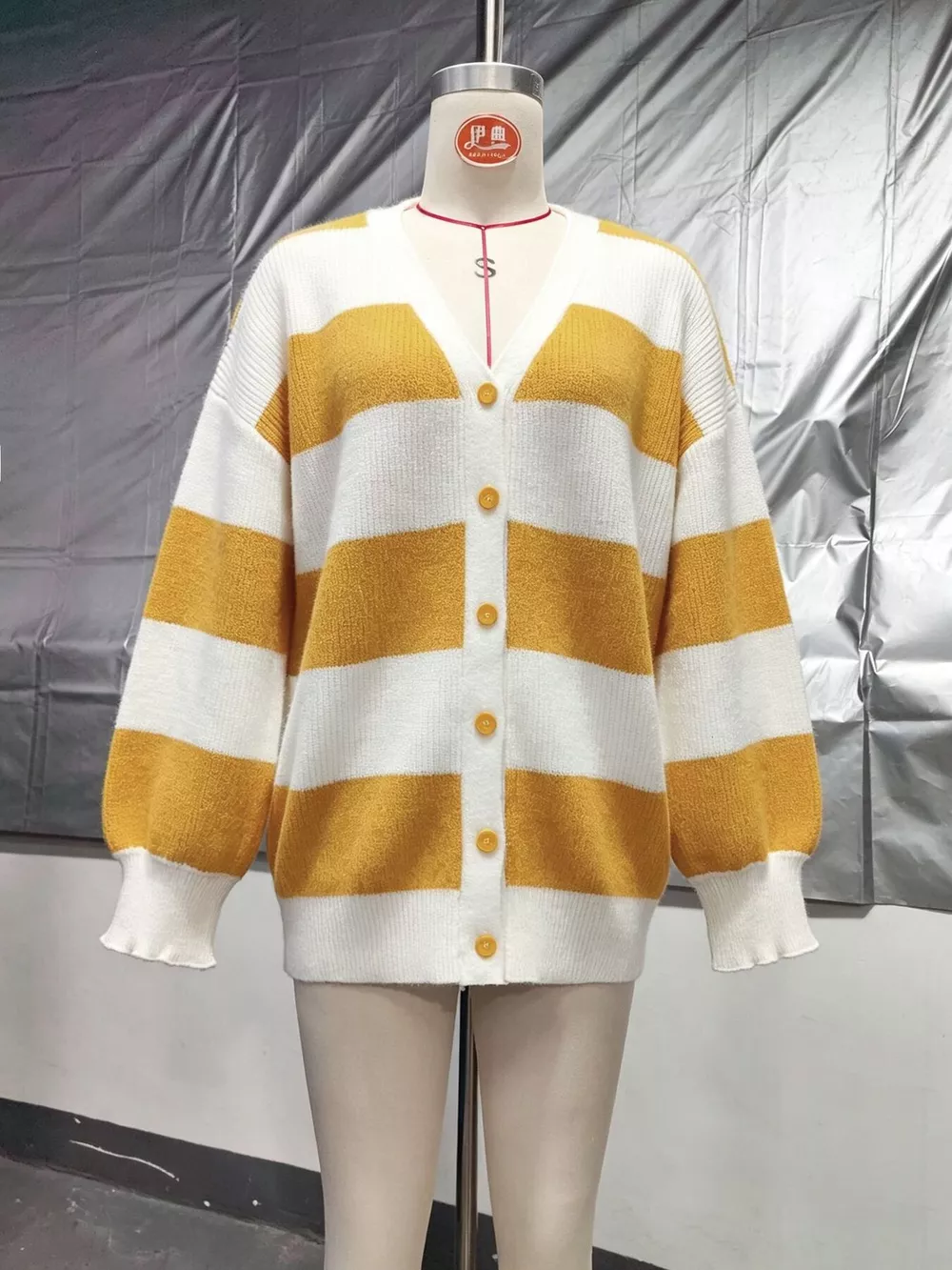Striped V-Neck Button-Down Cardigan, image 2