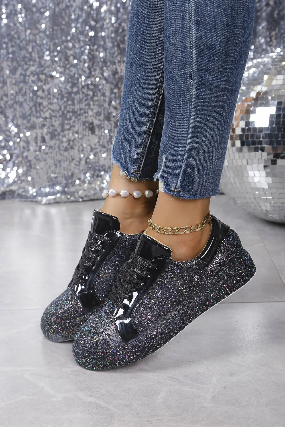 Glitter Sparkle Lace Up Sneakers, image 2