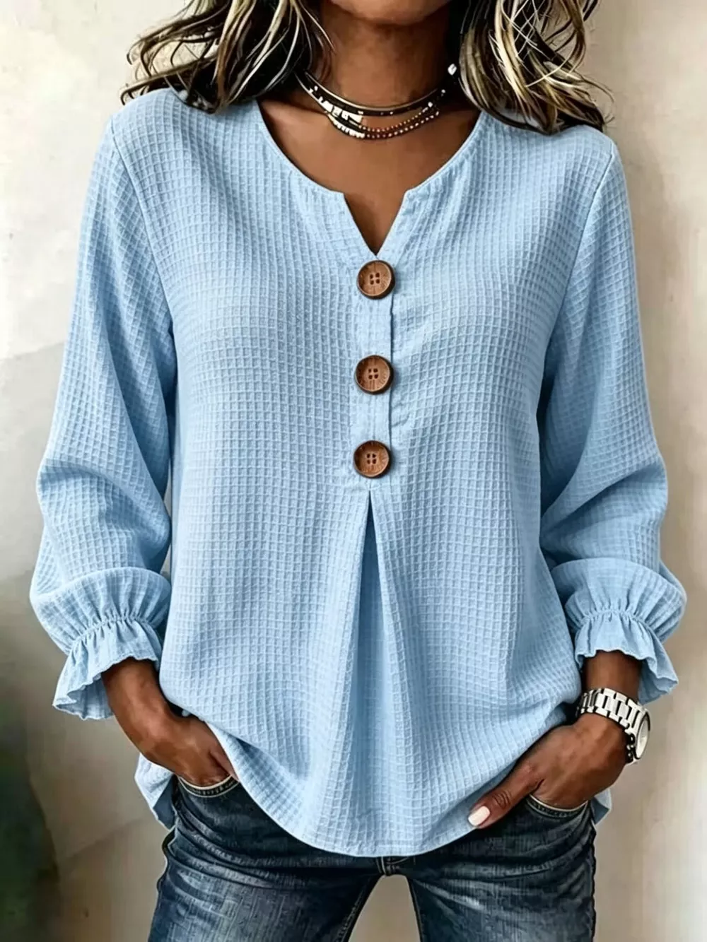 Waffle Knit Long Sleeve Top, image 12