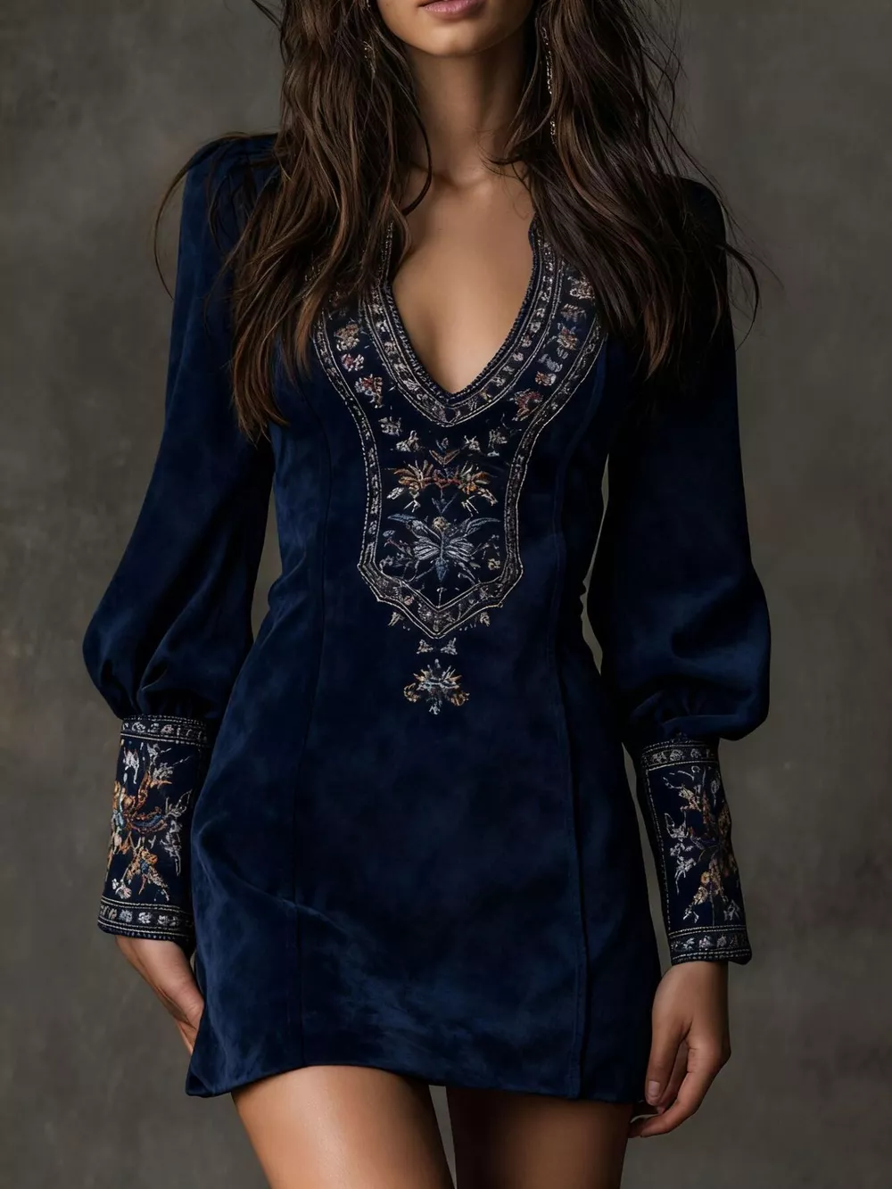 Embroidered Lantern Sleeve Mini Dress, image 6