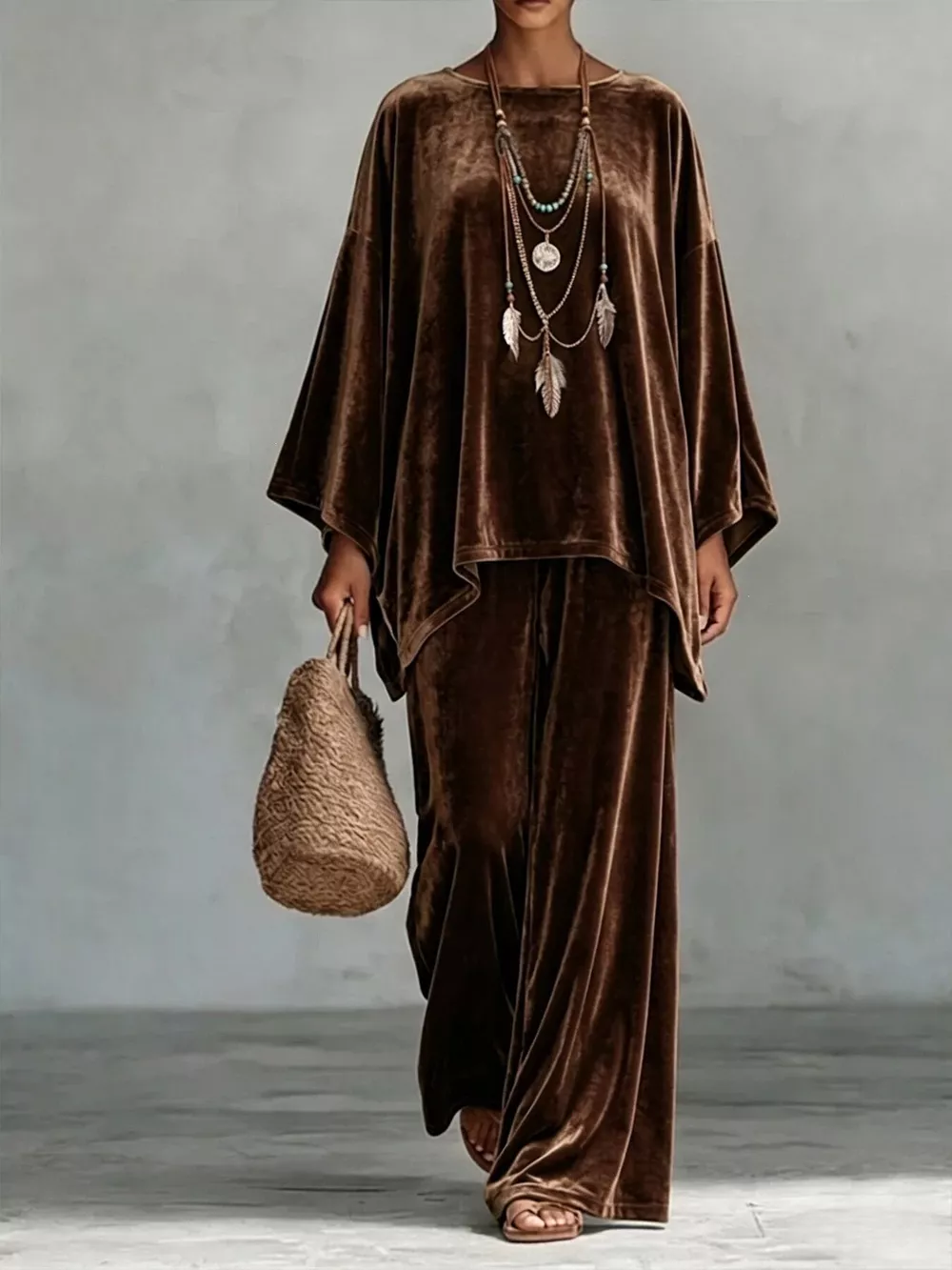 Full Size Asymmetrical Top and Wide Leg Pants Set Plus Size, image 9