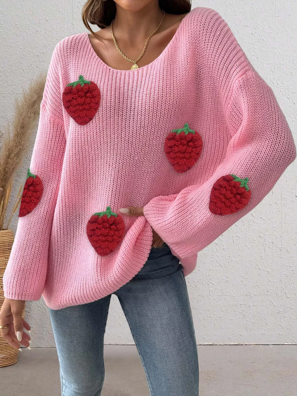 Strawberry Applique Oversized Sweater, image 9